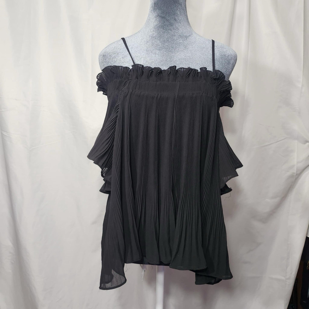 Endless Rose Women Pleated Off The Shoulder Top Short Bell Sleeve Black Casual S